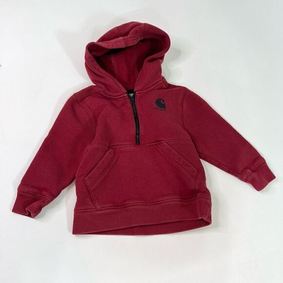 Carhartt Sweatshirt Kids Toddlers 2T Red Half-Zip Hoodie Long Sleeve Pullover - Picture 1 of 8